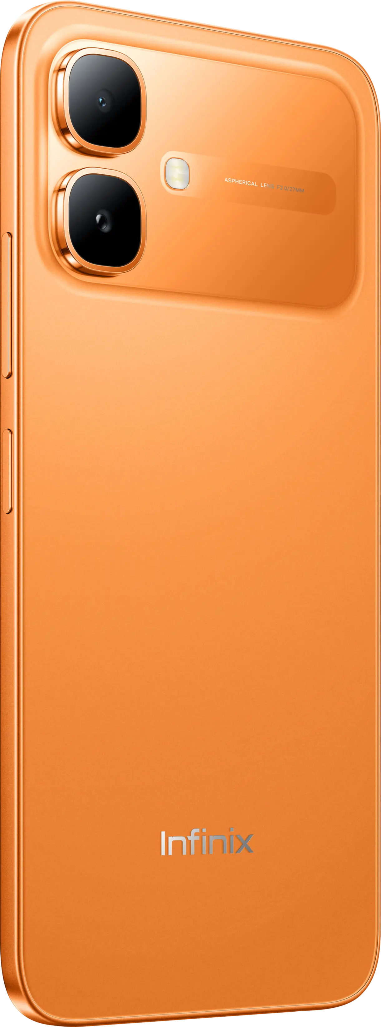 Infinix Smart 20 in Sunlike Orange, official back with the vertical camera bar